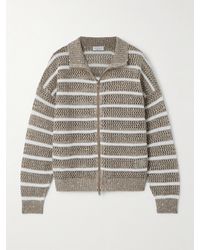 Brunello Cucinelli - Sequined Striped Open-Knit Linen-Blend Cardigan - Lyst