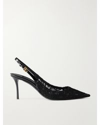 Dolce & Gabbana - Logo-Detailed Patent Leather-Trimmed Lace Slingback Pumps - Lyst