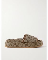 Gucci - Gg Canvas & Leather Platform Slide - Lyst