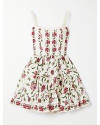 Agua Bendita - Granadilla Mehrlagiges Minikleid Aus Leinen Mit Blumenprint - Lyst