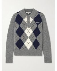 Sporty & Rich - Embroidered Argyle Cashmere And Wool-Blend Polo Sweater - Lyst