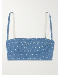 Carolina Herrera - Cropped Polka-Dot Denim Bustier Top - Lyst