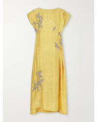 Kartik Research - Embroidered Pleated Crinkled Silk-Dupioni Midi Dress - Lyst