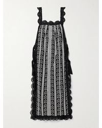 Loretta Caponi - Fiocchini Lace-Trimmed Embroidered Cotton-Voile Midi Dress - Lyst