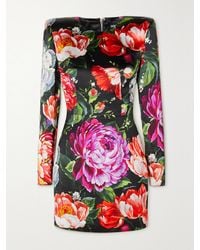 Dolce & Gabbana - Minikleid Aus Duchesse-Satin Mit Blumenprint - Lyst