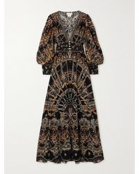 CAMILLA - Crystal-Embellished Printed Fil Coupé Silk-Charmeuse Maxi Dress - Lyst