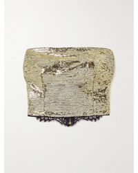 Dolce & Gabbana - Cropped Strapless Lace And Sequined Tulle Bustier Top - Lyst