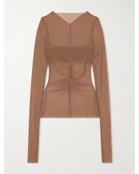 Rick Owens - Ruched Stretch-Mesh T-Shirt - Lyst