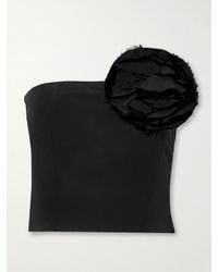 BERNADETTE - Lena Cropped Appliquéd Taffeta Bustier Top - Lyst