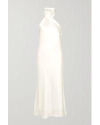 Galvan London Pandora Satin Halterneck Midi Dress - White
