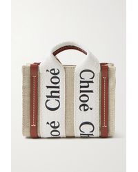 Chloé Woody Nano Leather-trimmed Cotton-canvas Tote - Brown