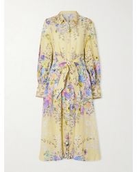 CAMILLA - Crystal-Embellished Floral-Print Silk And Linen-Blend Midi Shirt Dress - Lyst