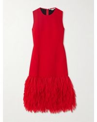 Stella McCartney - Fringed Organza-Trimmed Crepe Midi Dress - Lyst