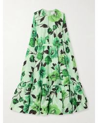 Erdem - Belted Cape-Effect Tiered Floral-Print Crinkled-Taffeta Midi Dress - Lyst