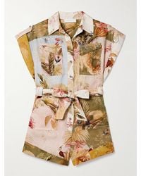 Zimmermann - Ascension Playsuit Aus Leinen Mit Blumenprint Und Bindegürtel - Lyst