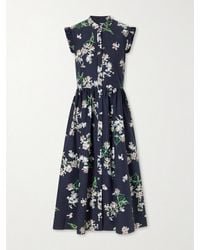 Erdem - Pleated Ruffled Floral-Print Cotton-Poplin Midi Dress - Lyst