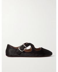 Alaïa - Criss Cross Leather-Trimmed Calf Hair Ballet Flats - Lyst