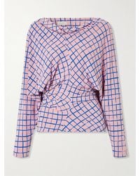 Dries Van Noten - Checked Gathered Stretch-Jersey Blouse - Lyst