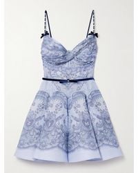 Zimmermann - Crush Minikleid Aus Einer Bedruckten Leinen-Seidenmischung Mit Samtbesätzen Und Verzierungen - Lyst