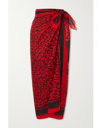 Dolce & Gabbana Pareo Aus Baumwoll-voile Mit Leopardenprint Und Fransen - Rot
