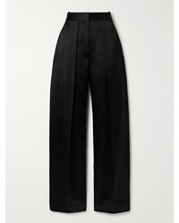 KHAITE - Marinta Satin-Trimmed Pleated Crepe Wide-Leg Pants - Lyst