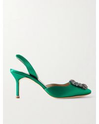 Manolo Blahnik - Hangisli 70 Embellished Satin Slingback Pumps - Lyst