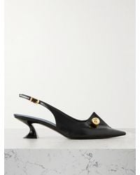 Lanvin - Piercing Embellished Glossed-Leather Slingback Pumps - Lyst