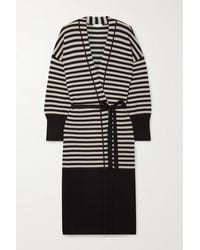 Eres Sillage Belted Striped Wool And Cashmere-blend Robe - Black