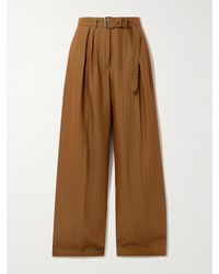 Dries Van Noten - Belted Striped Wool-Blend Wide-Leg Pants - Lyst