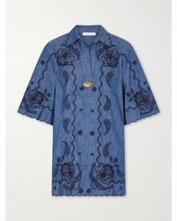 Zimmermann - Aster Broderie Anglaise-Trimmed Cotton-Denim Mini Dress - Lyst