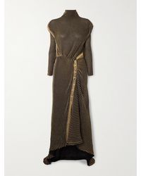 Rabanne - Draped Cutout Striped Metallic Ribbed-Knit Maxi Dress - Lyst