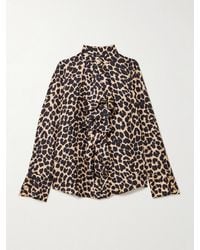 Balmain - Ruffled Leopard-Print Silk Blouse - Lyst