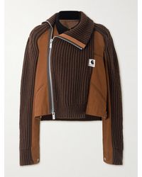 Sacai - Carhartt Wip Asymmetric Ribbed Wool-Blend And Cotton-Canvas Cardigan - Lyst