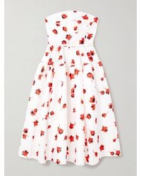 Self-Portrait - Strapless Belted Ruched Floral-Print Taffeta Midi Dress - Lyst