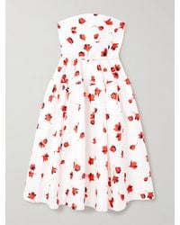 Self-Portrait - Strapless Belted Ruched Floral-Print Taffeta Midi Dress - Lyst