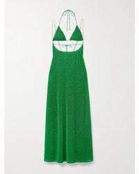 Oséree - Lumière Cutout Chain-Embellished Metallic Stretch-Knit Maxi Dress - Lyst