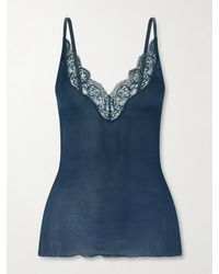 Saint Laurent - Lace-Trimmed Ribbed Silk-Jersey Tank - Lyst
