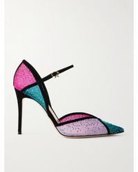 Gianvito Rossi - 95 Suede-Trimmed Crystal-Embellished Mesh Pumps - Lyst