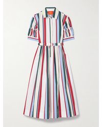 La DoubleJ - Robe-Chemise Midi En Popeline De Coton Mélangé À Rayures, Fronces Et Ceinture Libertine - Lyst