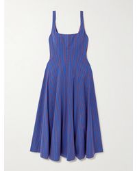 STAUD - Wells Pleated Striped Cotton-Blend Poplin Midi Dress - Lyst