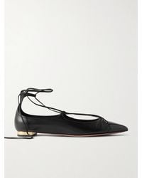 Aquazzura - Gabi Lace-Up Glossed-Leather Point-Toe Flats - Lyst