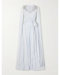 Erdem - Belted Cape-Effect Crystal-Embroidered Silk-Crepon Gown - Lyst