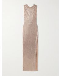 Self-Portrait - Cutout Draped Crystal-Embellished Mesh Gown - Lyst