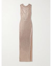 Self-Portrait - Cutout Draped Crystal-Embellished Mesh Gown - Lyst