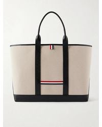 Thom Browne - Tool Leather And Grosgrain-Trimmed Canvas Tote - Lyst