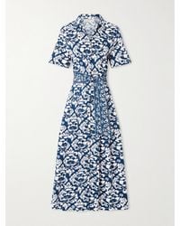 Emporio Sirenuse - Claudia Belted Pleated Floral-Print Cotton Midi Dress - Lyst