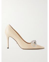 Mach & Mach - Double Bow Crystal-Embellished Raffia Pumps - Lyst