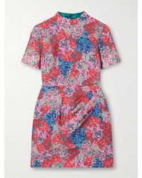 Saloni - Draped Floral-Print Cloqué Mini Dress - Lyst