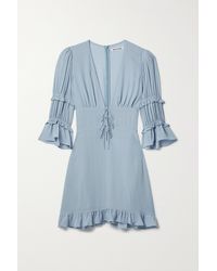 Reformation Laurelei Ruffled Lace-up Georgette Mini Dress - Blue