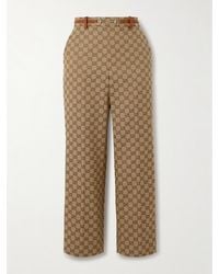 Gucci - Belted Cropped Logo-Jacquard Cotton-Blend Canvas Tapered Pants - Lyst